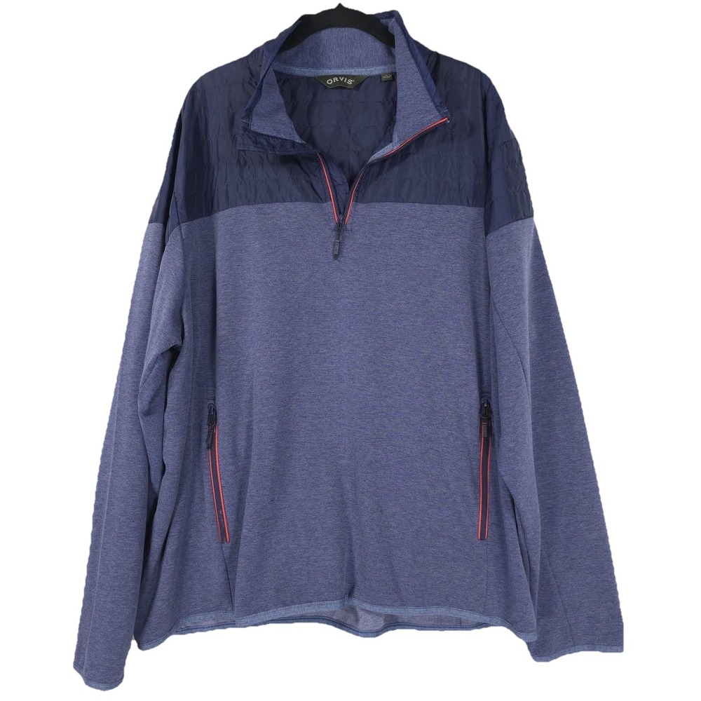 Orvis Hybrid 1/4‎ Zip Sweatshirt Men's XL Blue Quilted Elbow Patches Hiking